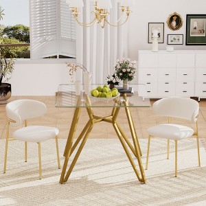 Lirago Rectangular Tempered Glass Dining TableSpace Saving for 2-4 People Sturdy Metal Legs Ideal  Gold 30.3"H x 35.4"D x 35.4"W - 1 of 4