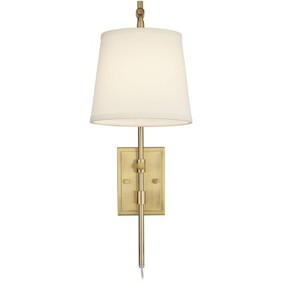 Gold Swing Arm Wall Sconce with Off-White Shade