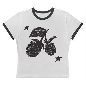 Rerun Island Women's Berries Stars Short Sleeve Graphic Cotton Retro Vintage Ranger Baby Tee - White Caviar 1X - 1 of 4