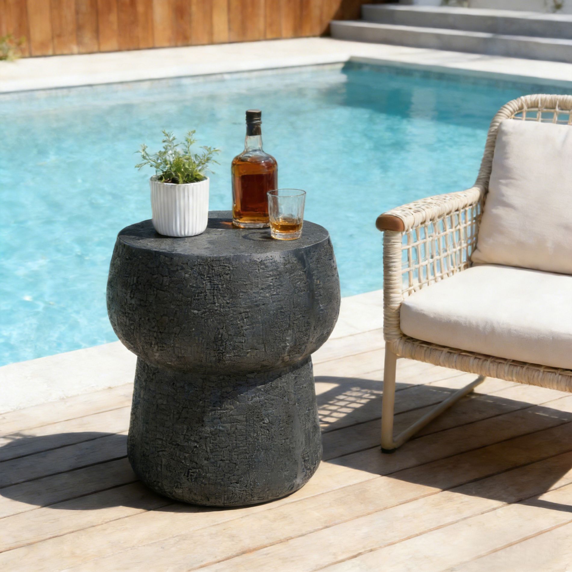 GDFStudio Roberts Outdoor Modern Concrete coffee Table with Crack process, Black