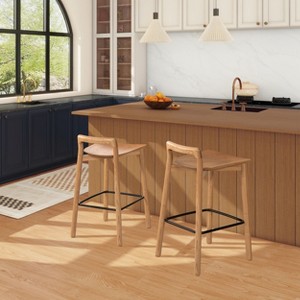Okak Natural Blonde Ash Wood Counter Height Bar Stools for Dining Rooms,Minimalist Low Back Counter Bar Stools Without Arm - 1 of 4