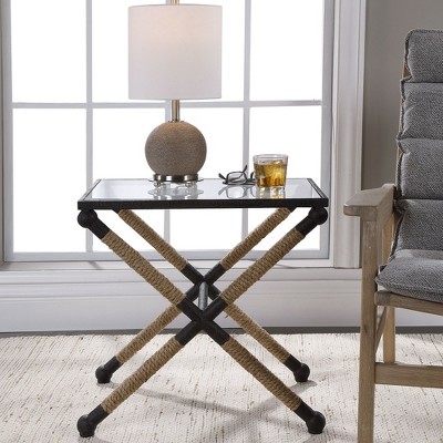 Braddock Coastal Black and Brown Glass Top Accent Table