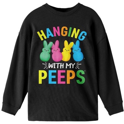 Hanging With My Peeps Graphic Print Youth Black Sweatshirt