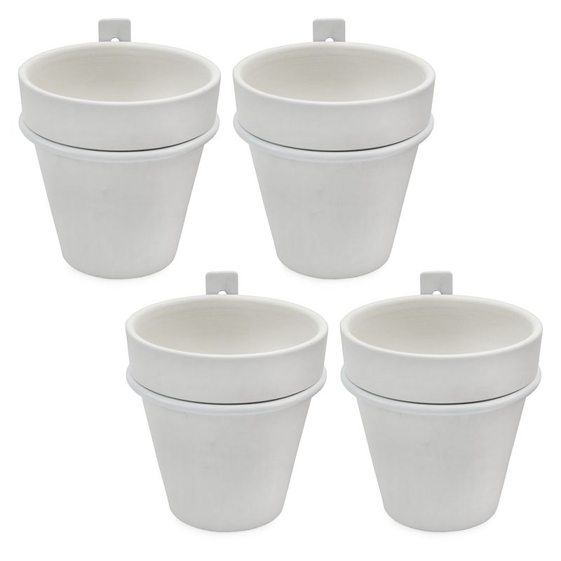 White Wall Mounted Clay Plant Pots with Metal Rings, 8-Piece Set