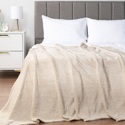 Cream Waffle Textured Fleece Throw Blanket - 50" x 60"