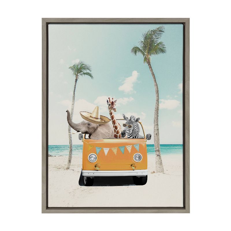 Kate &#38; Laurel All Things Decor 18&#34;x24&#34; Sylvie Beach Adventures Framed Canvas Wall Art by July Art Prints Gray Colorful Beach Animal, 1 of 5