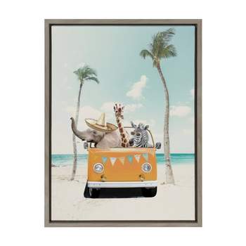 Kate & Laurel All Things Decor 18"x24" Sylvie Beach Adventures Framed Canvas Wall Art by July Art Prints Gray Colorful Beach Animal