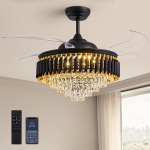 52 in. Large Luxury Ceiling Fan with Light and Remote Control, Dimmable Led with Crystal Chandelier Fan Light for Bedroom - 1 of 4