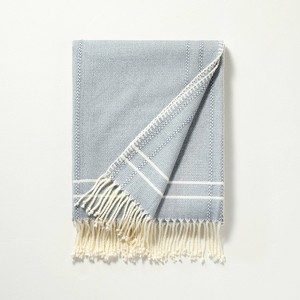 Striped Throw Blanket with Fringe Blue - Hearth & Hand™ with Magnolia - 1 of 3