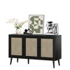 MAYEERTY Black 471528" Rattan-Fronted Sideboard Cabinet with 3 Doors - Dining Room, Entryway - 4 of 4