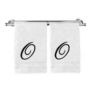 BC BARE COTTON Monogrammed Hand Towel, 100% Turkish Cotton - Set of 2 - White - Black Script - 1 of 4