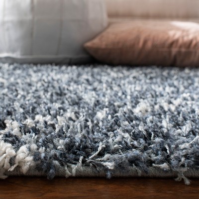 Luxurious Boho-Chic Blue Geometric Shag Area Rug 59in