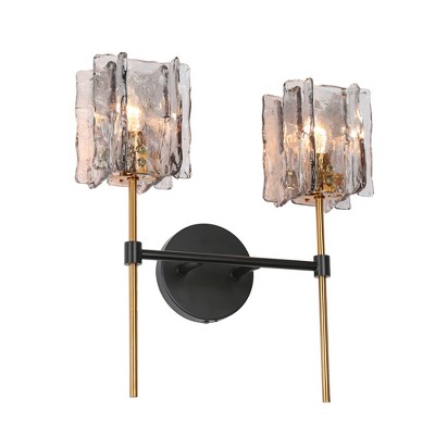 LNC Echonalyri  Polished Gold and Matte Black Modern/Contemporary  Wall Lights,Smoked Textured Glass Shade,1 Light/2 Light/3 Light/4 Light