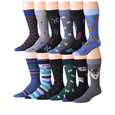 JAMES FIALLO Men's 12-Pairs Creative Funny Colorful Animal Patterned Dress Socks for Men