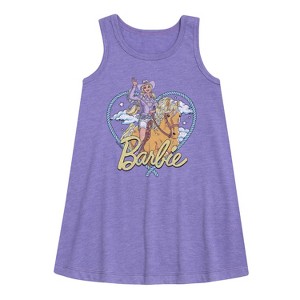 Girls' - Barbie - Western Barbie Heart Graphic Sleeveless Aline Dress - 1 of 2