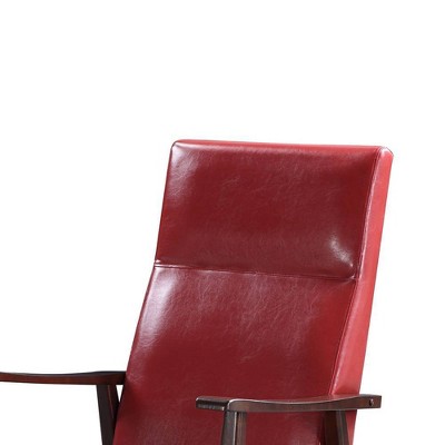 Luxurious Espresso and Red PU Mid-Century Rocking Chair
