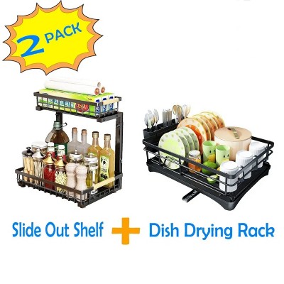 LunaLulink 2.1 Dish drying rack and under-sink organizer, large dish rack with draining board for kitchen storage
