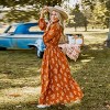 Women's Autumnal Pumpkin Floral Blouson Sleeve Smocked Maxi Dress - Cupshe - image 2 of 4