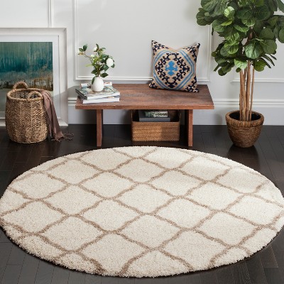 Ivory Beige 7' Round Hand-Knotted Shag Area Rug