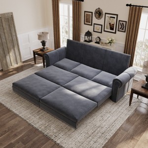 King Size Chesterfield Sofa Bed, 3 in 1 Convertible Bed with Nailhead Trim & Rolled Arm, Iron Frame Sofa Bed with Cotton Filling-Baofuwish - 1 of 4