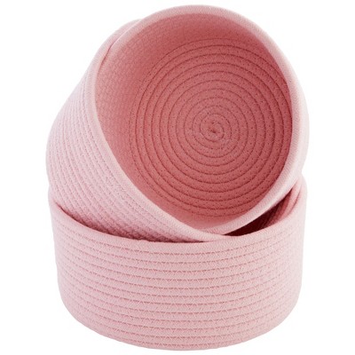 Elegant Pink Cotton Rope Woven Storage Basket Trio
