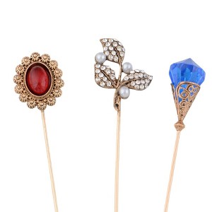 Anna-Kaci Classic Vintage 3Pcs Hat Pin Set with Rhinestone Teardrop and Pearl Accents for Scarves Lapels and Hat Accessories - 3pcs Rhinestone - 1 of 4