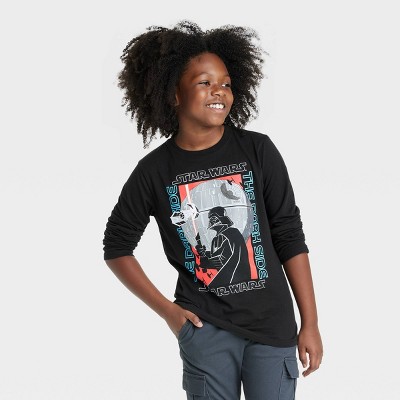 Image of Boys' Star Wars Darth Vader Death Star Long Sleeve Graphic T-Shirt - Black XL