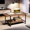 Homhougo 41" Large 2-Tier Gray Wood Coffee Table with Storage Shelf - Farmhouse Modern Rustic Metal Rectangle Center Living Room Coffee Table - 3 of 4