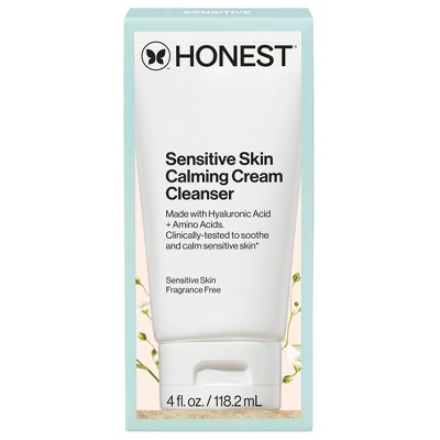 Honest Beauty Sensitive Skin Calming Cream Cleanser with Hyaluronic and Amino Acids - 4.0 fl oz