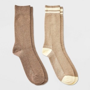 Men's 2pk Casual Crew Socks - Goodfellow & Co™ Brown 6-12 - 1 of 3