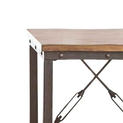 Antiqued Honey Brown Industrial Square End Table