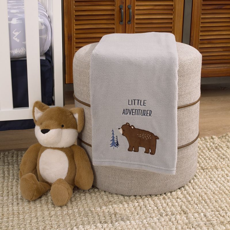 Little Love by NoJo National Park Gray, and Brown Bear Little Adventurer Super Soft Appliqued Baby Blanket, 3 of 5