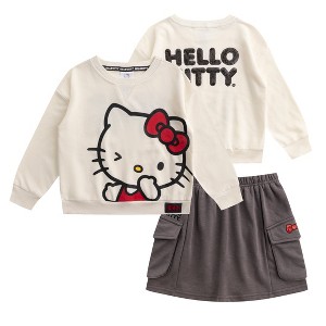 Hello Kitty Sanrio Girls French Terry Sweatshirt and Skort Skirt 2 Piece Set for Big Kids - Size 10 - 1 of 4