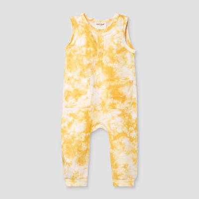 Baby Tie-Dye Henley Romper - Cat & Jack™ Mustard Yellow 3-6M