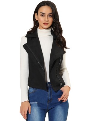 INSPIRE CHIC Women's Faux Suede Casual Sleeveless Biker Vest Jacket