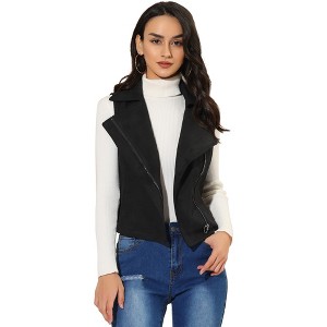 INSPIRE CHIC Women's Faux Suede Casual Sleeveless Biker Vest Jacket - 1 of 4
