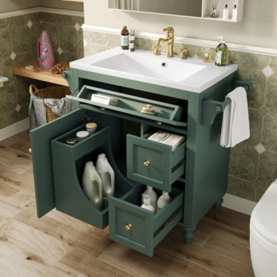 30 Inch Bathroom Vanity With Top Sink, Modern Bathroom Storage Cabinet With Two Drawers And One Flip-Out Drawer