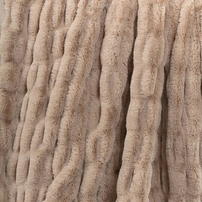 Neutral Ruched Faux Rabbit Fur Throw Blanket 50"x60"