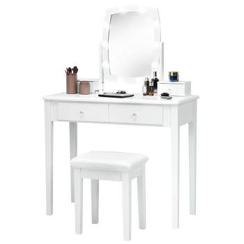Tangkula Vanity Table Set with Lighted Mirror Adjustable 10 Bulbs Dresser 4 Drawer