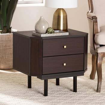 Norwood Two Tone 2 Drawer Wooden End Table Espresso Brown/Black - Baxton Studio