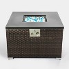 Outdoor Gas Fire Pit Square Dark Brown Wicker Fire Pit Table Propane Fire Table with Glass Rocks - 3 of 4