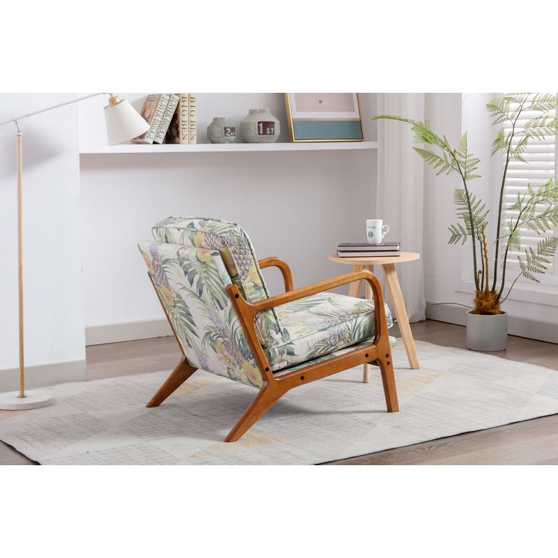 Cerys 25.59" Wide Upholstered Pattern Fabric Padded Seat and Backrest And Rubberwood Legs With Armrest Accent Chair-Maison Boucle, 5 of 8