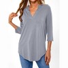 Nlife Women V Neck Solid Color Blouses Relaxed Fit 3/4 Sleeve Curved Hem Tunics Tops - 2 of 4