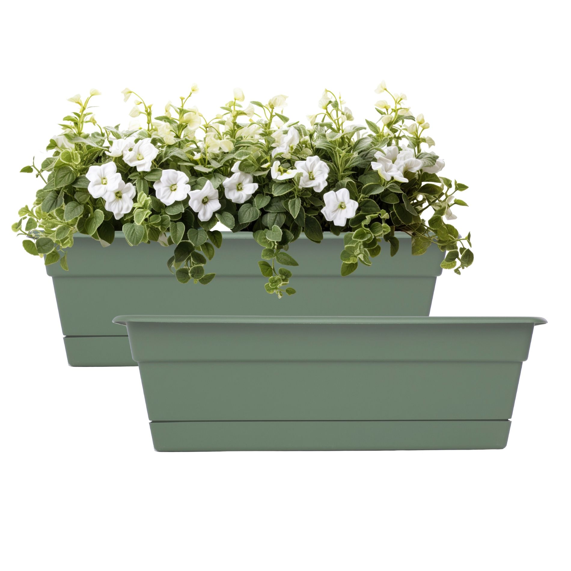 Bloem Dura Cotta 18" Plastic Window Box Planter with Saucer, Basil, 2-Pack