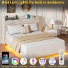 Floating Bed Frame with RGB LED Lights and Charging Station, Upholstered Bed Frame with Storage Headboard & Button Tufted - 4 of 4