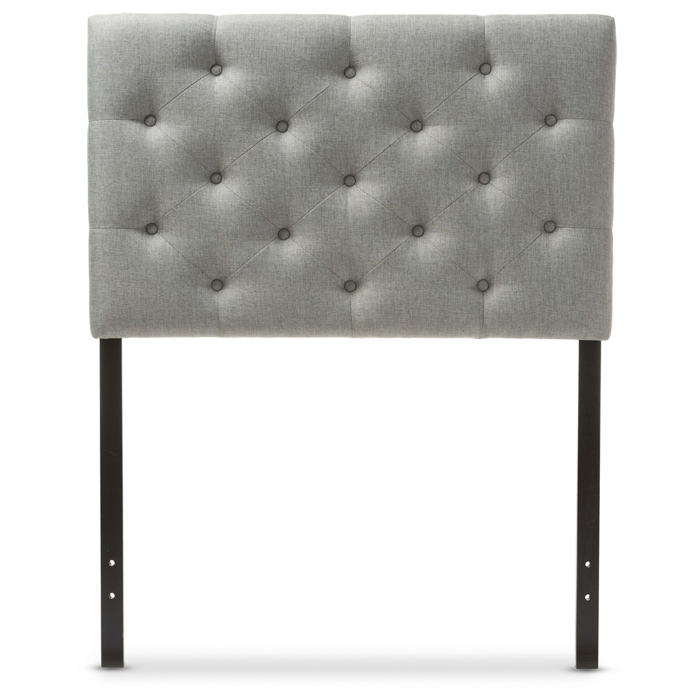 Photos - Bed Frame STUDIO Twin Viviana Modern And Contemporary Fabric Upholstered Button Tufted Headboard Gray - Baxton : Rubberwood Frame, Adju 