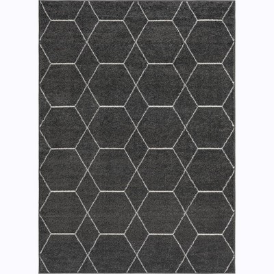 Elegant Dark Gray 9' x 12' Trellis Synthetic Area Rug