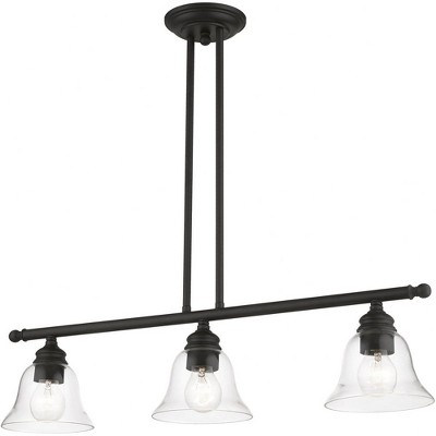 Black Steel 3-Light Chandelier with Clear Glass Shades