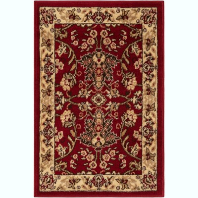 Burgundy and Ivory Synthetic Floral Rectangular Area Rug