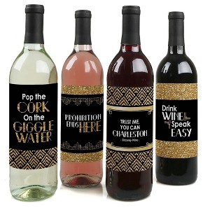 Big Dot of Happiness Roaring 20's - 1920s Art Deco Jazz Party Decorations for Women and Men - Wine Bottle Label Stickers - Set of 4 - 1 of 4